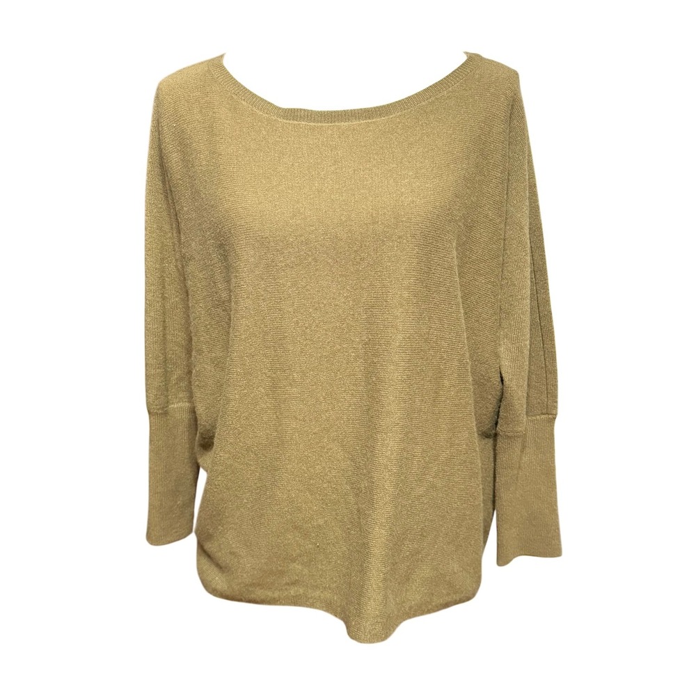Garnet Hill Cashmere Sweater Womens Medium Gold Mustard Dolman Scoop Neck Knit